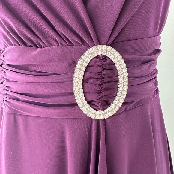 R&M Richards Midi Formal Dark Purple Short-Sleeve Faux Wrap Dress Womens Size 10 - Picture 3 of 12